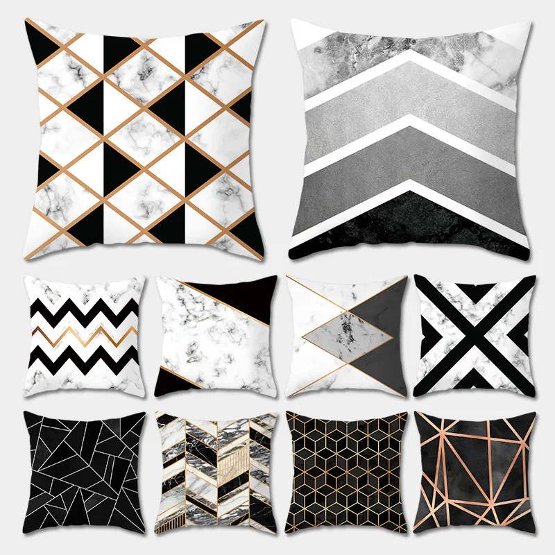 

45x45cm Golden Marble Geometry Pattern Pillowcase Square Sofa Cushion Cover For Living Room Decorative Pillow Cover Home