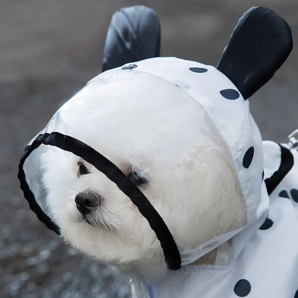 

Pet Dog Transparent Brim Raincoat With Hood Polka Dot Bear Poncho Rainproof Jacket Windproof Clothes For Small Medium Dogs
