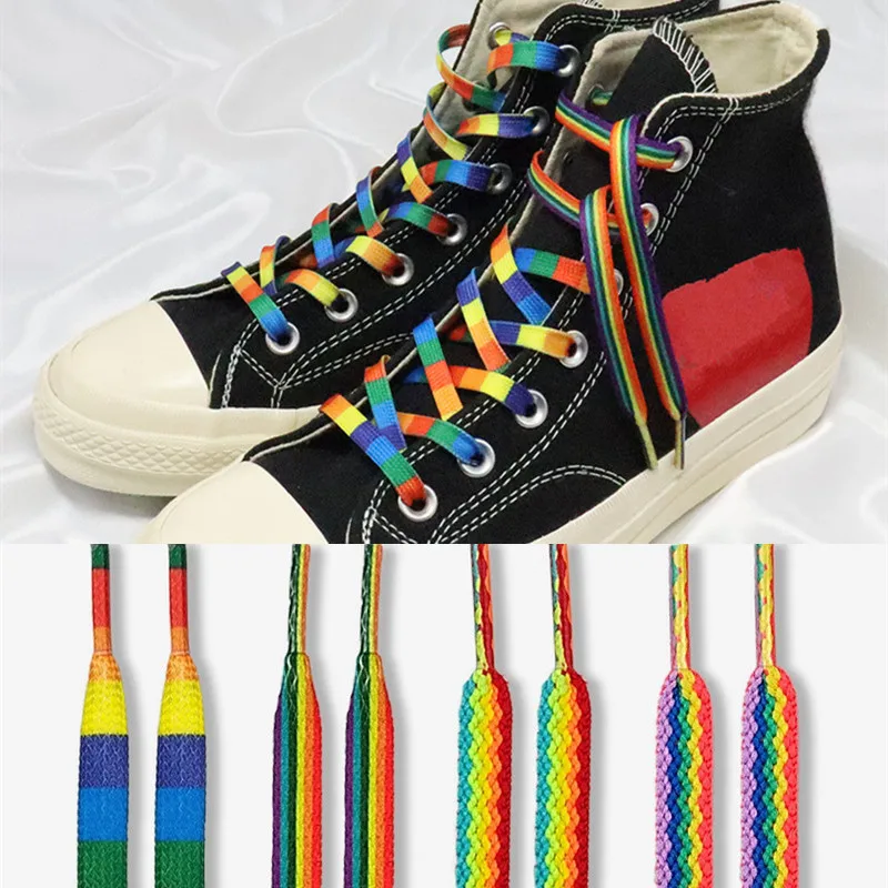 

3D Rainbow Shoelaces Individual Pattern High-top Canvas Sneakers Shoelaces Colorful Fashion Women Men Cowboy Shoelaces Dropship