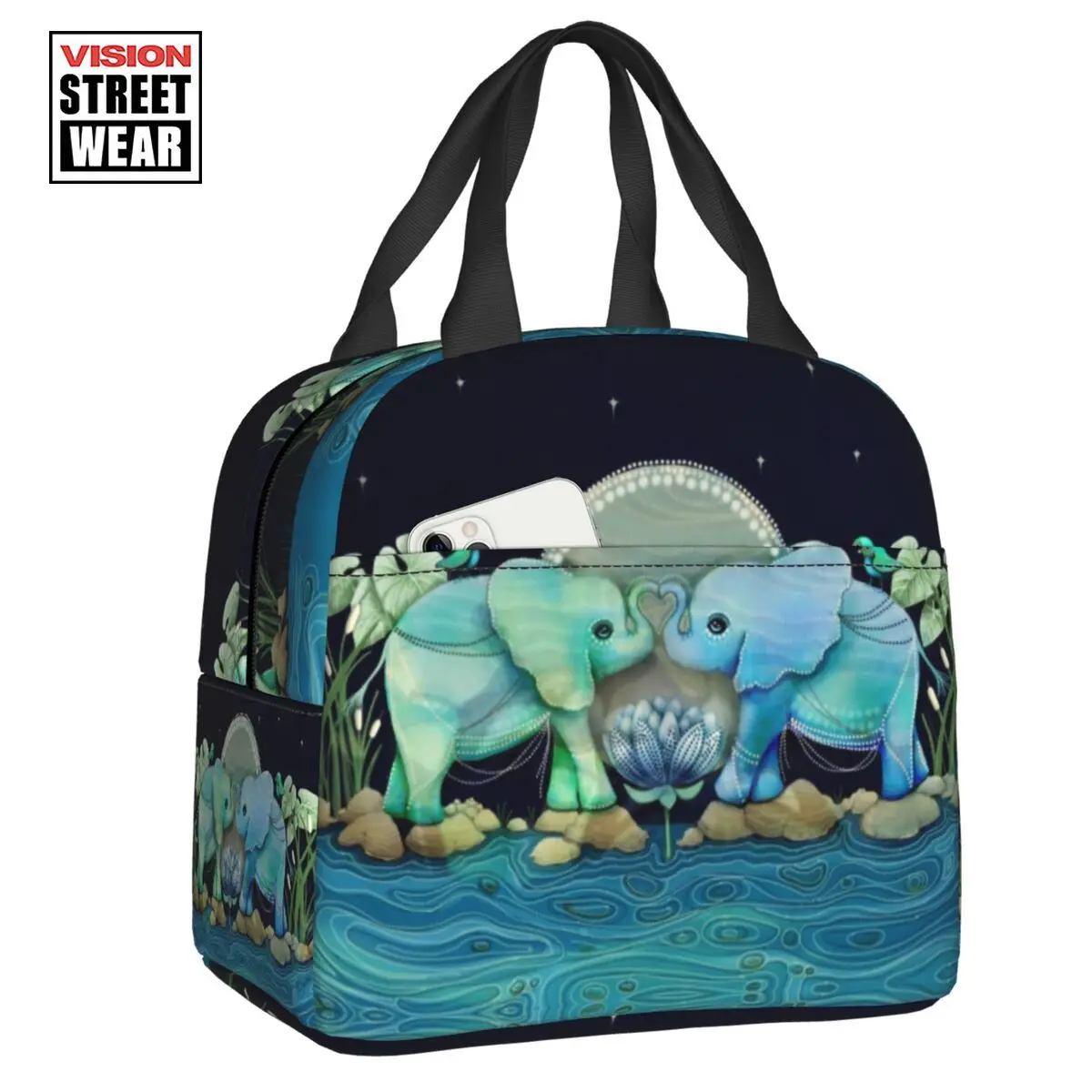 

2023 New Lotus Flower Elephants Insulated Lunch Bags For Women Elephantidae Resuable Thermal Cooler Bento Box Work School Travel