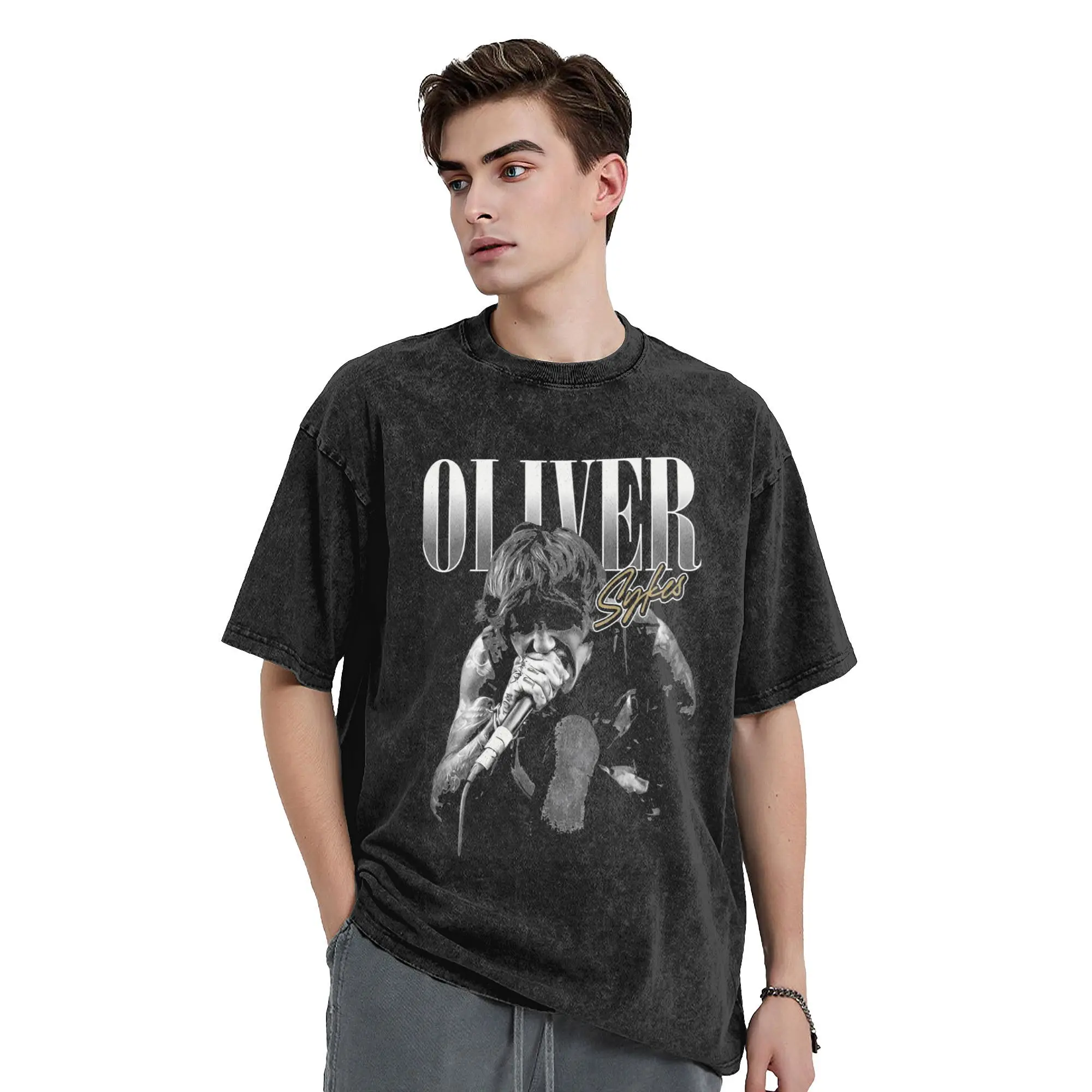 Уличная одежда Bring Me The Horizons OLIVER SYKES винтажная стираная футболка мужская хлопковая