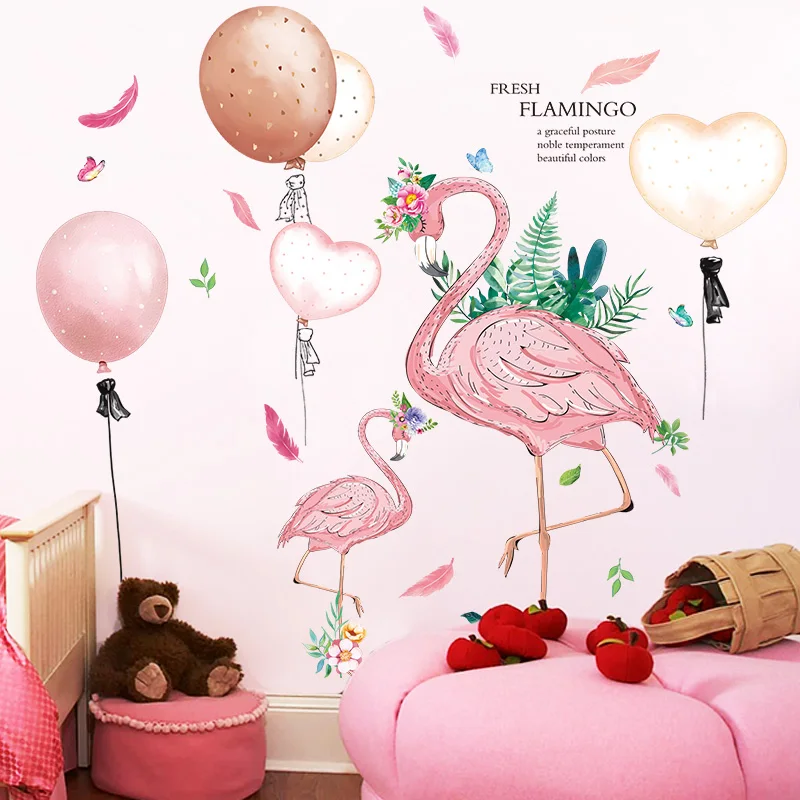 

[SHIJUEHEZI] Flamingo Animal Wall Sticker DIY Cartoon Balloons Mural Decals for House Kids Rooms Baby Bedroom Nursery Decoration