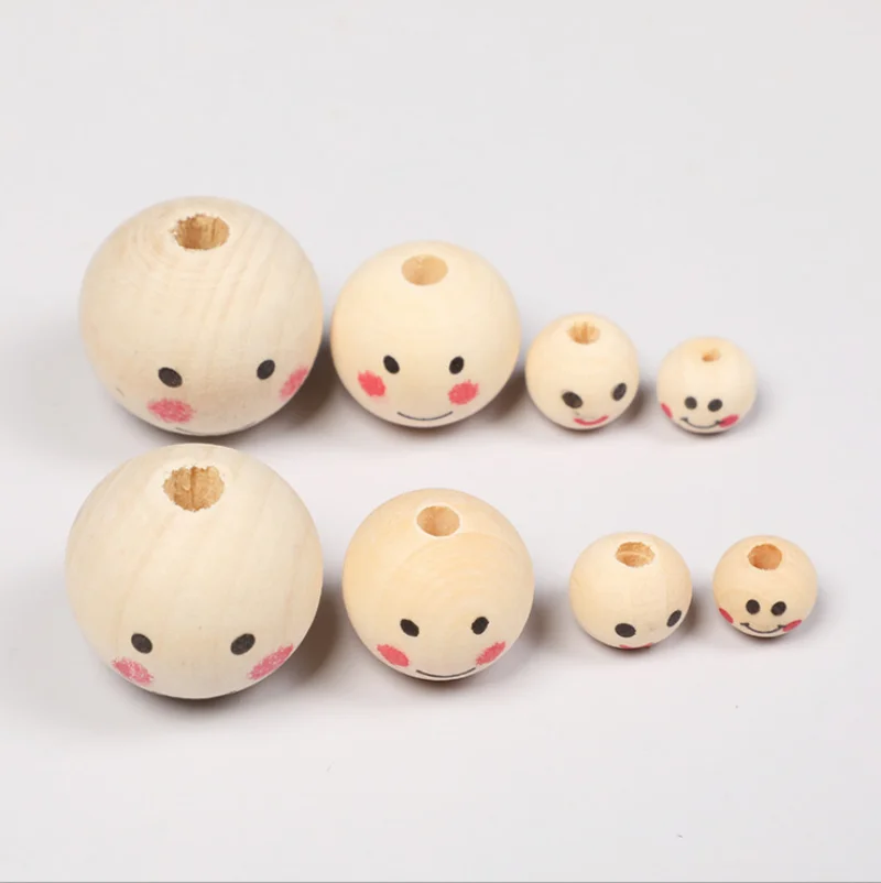 Деревянные бусины с улыбающимся лицом для детских украшений своими руками: 10, 12, 20, 25 мм, натурального цвета.