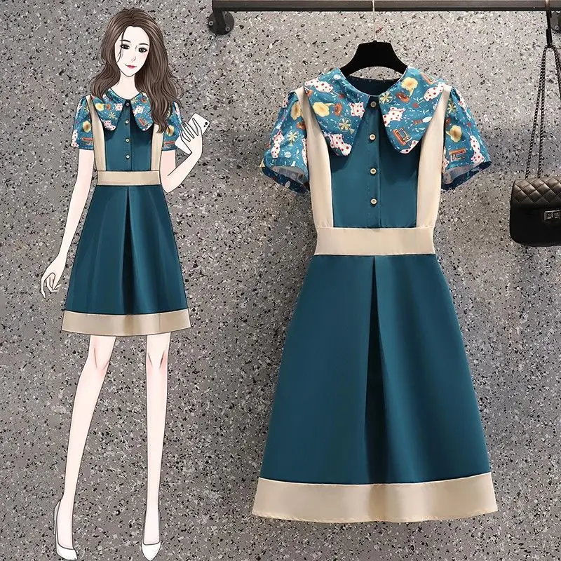 

2022 Summer Dress Maxi Women's Fat Girls Retro Fashion Age-reducing Improved Chinese Style Dress Oversized Women's Plus Size