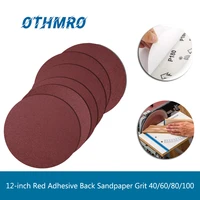 utoolmart 258pcs red adhesive back sandpaper 12 inch no hole alumina round abrasive grinding polishing tool grit 406080100