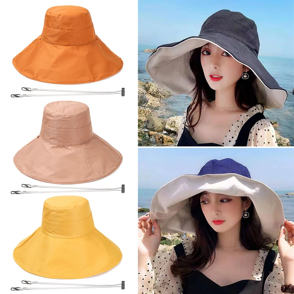 Summer Wide Brim Bucket Hat Anti-UV 