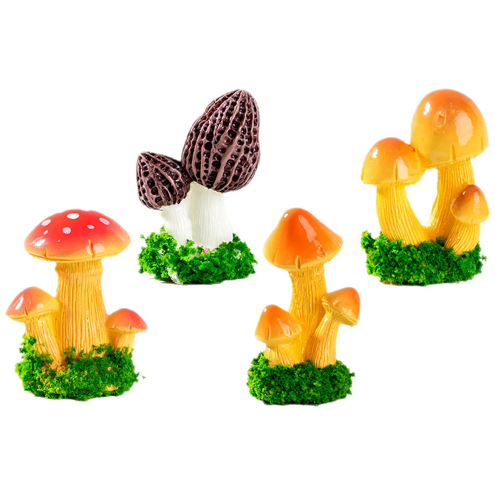 

4 Pcs Micro Landscape Ornament Mini Resin Mushroom Miniature Decoration Fairy Ornaments Figurines DIY