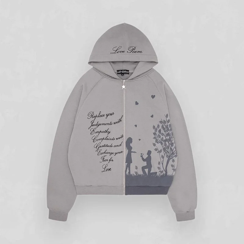

Couple arajuku Zipper die Streetwear Strides Vintae Aestetic rapic dies Jacket Oversized Lon Sleeve Sweatsirt