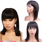 Парики MQYQ женские прямые из человеческих волос, с челкой, 150% плотности