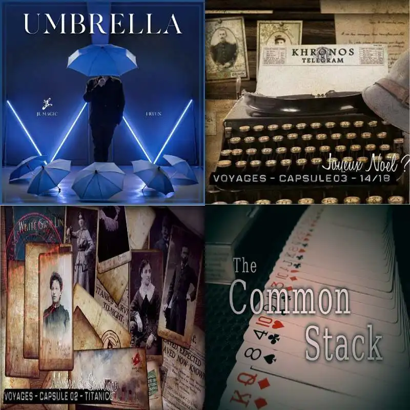 

The Common Stack by Carl Irwin,Umbrella Manpulation by Ryun,Voyages Capsule 02 Voyages Capsule 03 by Antoine Salembier