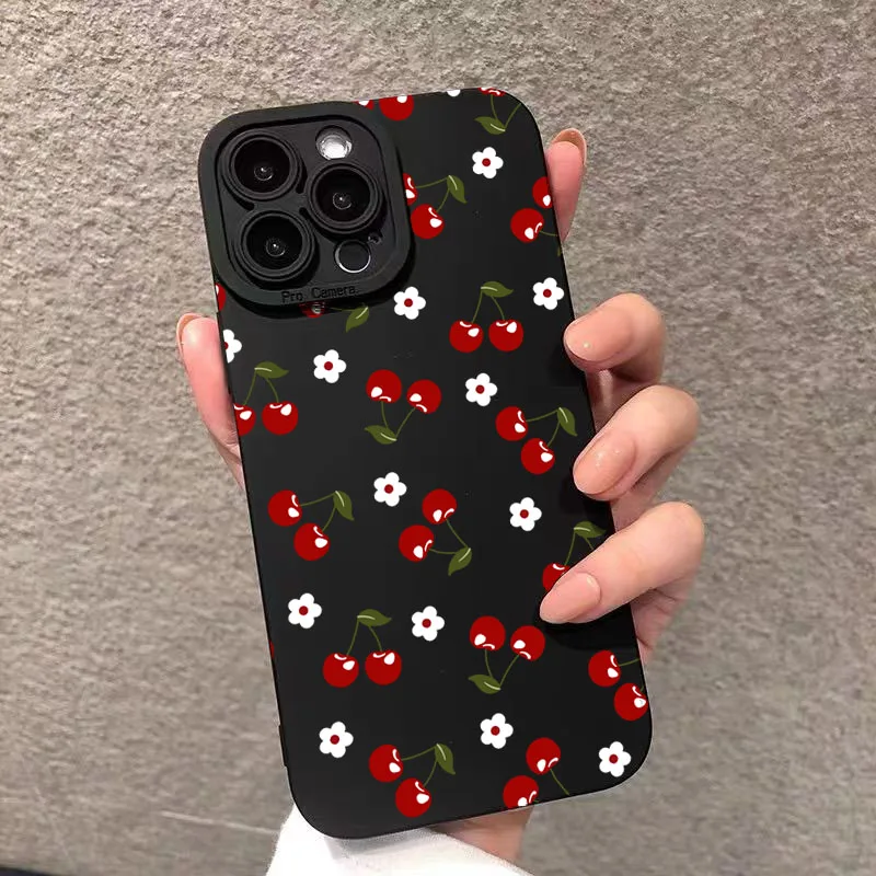 Фото Чехол для телефона iPhone 17 16 Pro Max 16E 15 14 Plus 13 12 11 XS XR X 17Air Cherry Daisy Flower Pattern Мягкий силиконовый чехол Fundas №1