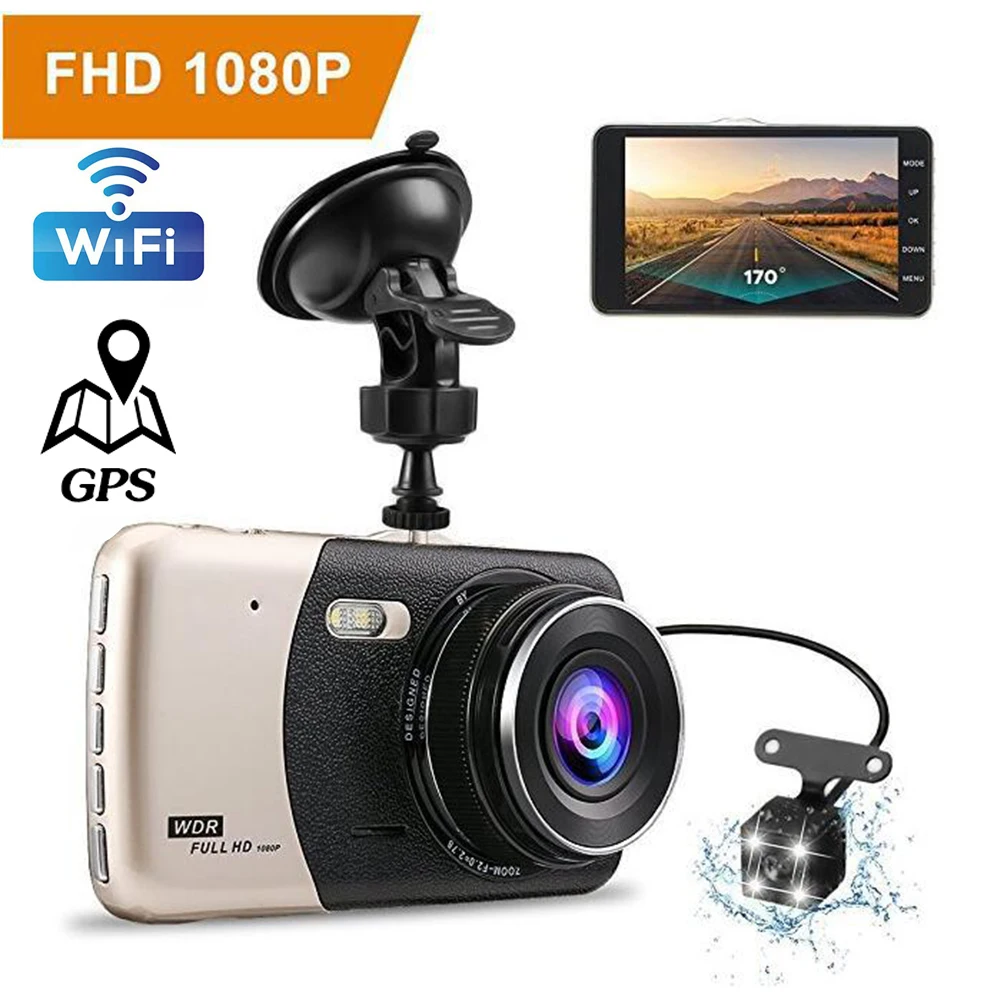 Купи Car DVR WiFi 4.0" Full HD 1080P Rear View Dash Cam Vehicle Camera Video Recorder Parking Monitor Night Vision G-sensor GPS Track за 2,019 рублей в магазине AliExpress