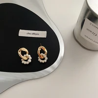 retro temperament gold plated with pearl oval studs earrings for women trend irregular metal earrings gift