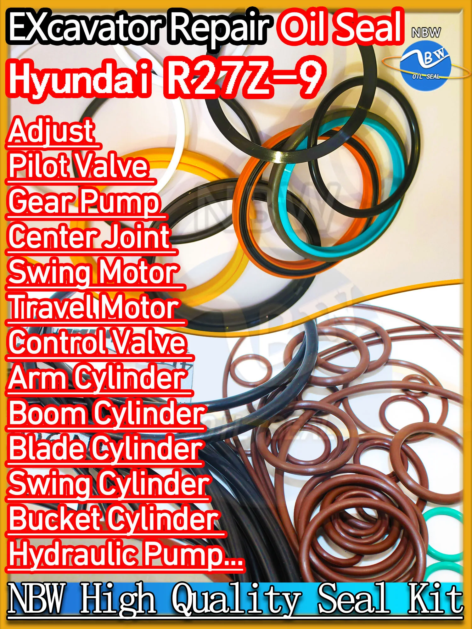 

For Hyundai R27Z-9 Excavator Oil Seal Kit High Quality Repair R27Z 9 Spovel Hammer Construction Tool Set Pack Heavy Master Parts