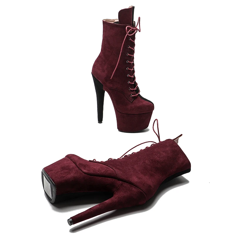 Leecabe Suede Upper Wine red with Black color  7inch/17CM heels' Pole dancing shoes High Heel  Pole Dance shoes