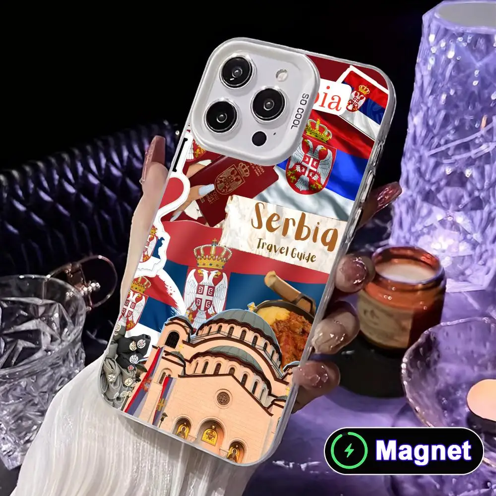 Чехол для телефона MagSafe с флагом Сербии, белый, полупрозрачный, для iPhone 17 16 15 14 13 12 11 X XR XS Air Pro Max Plus (art.: 3920d9bcd008e) - 3920d9bcd008e