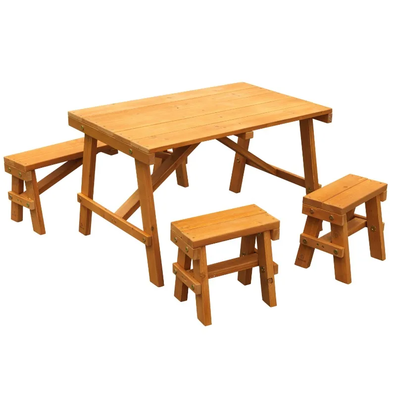 

KidKraft Wooden Outdoor Picnic Table with Three Benches, Amber