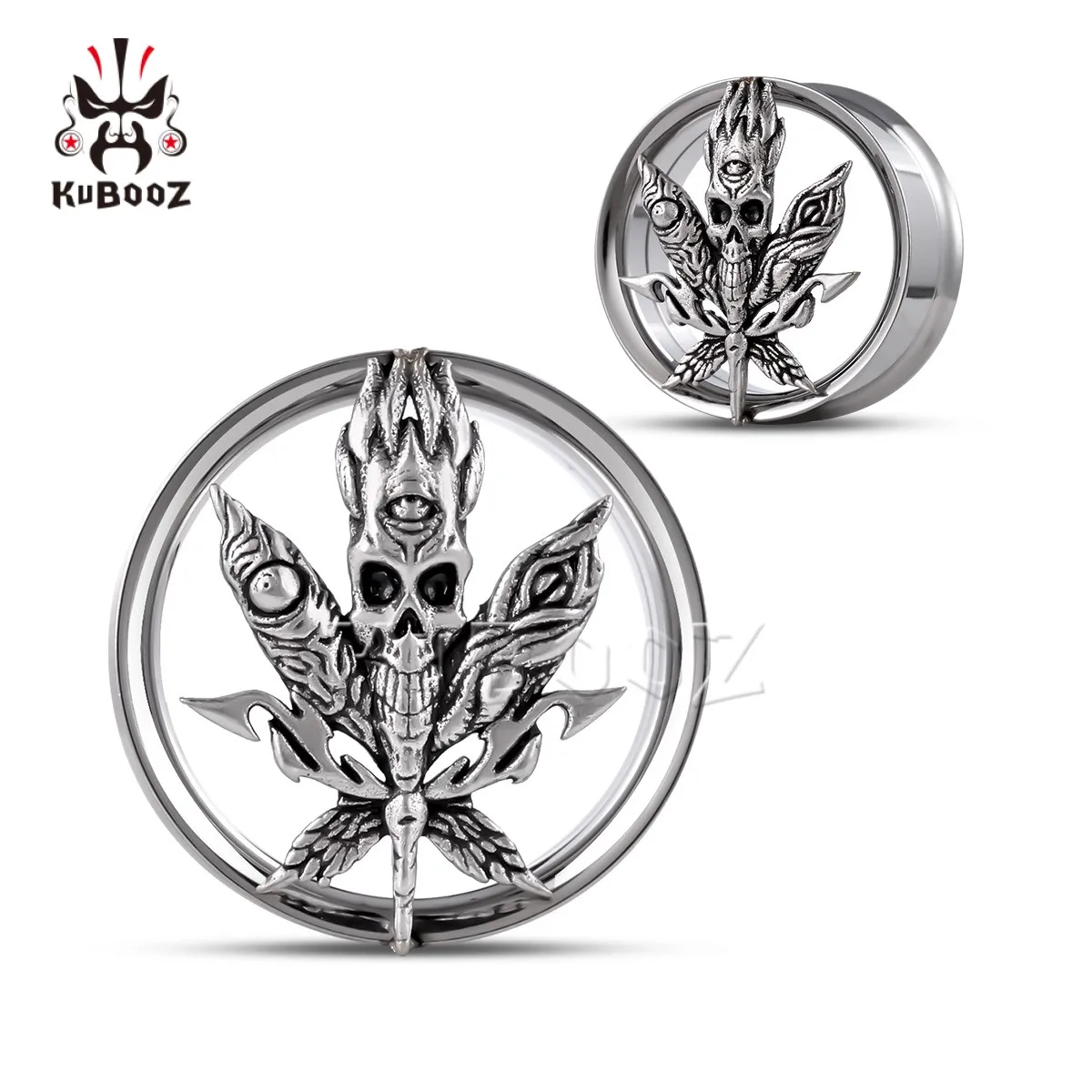 

KUBOOZ Leaf Ear Tunnels Expander Plugs Gauges Stretchers Stainless Steel Earrings Piercing Jewelry 2PCS