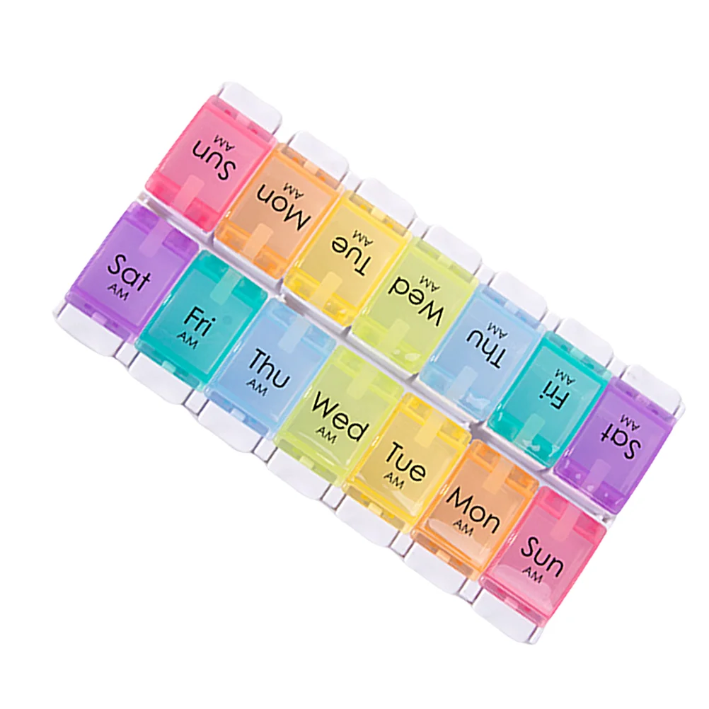 

Box Organizer Weekly Container Day Daily Case Tablet Holder Dispenser Rainbow Grids Rows Dispensers Reminder Purse Pm Am Planner