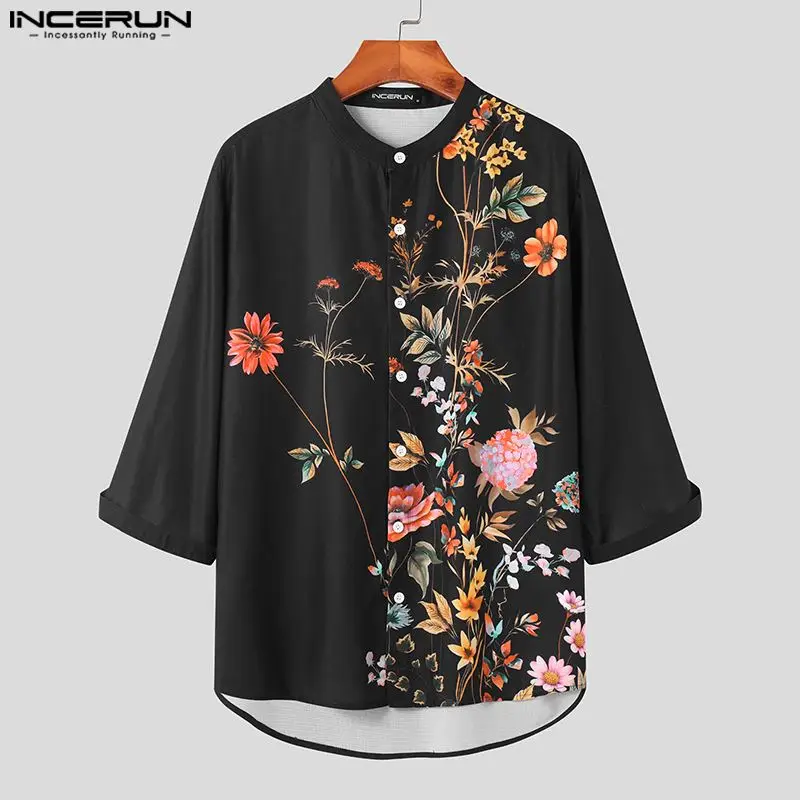 

Мужская рубашка с цветочным принтом, с воротником-стойкой и рукавом 2023