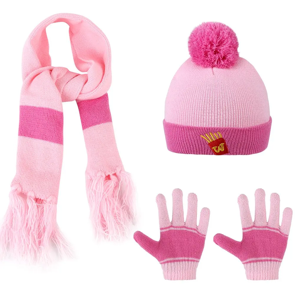 【Binomata】Kids 3-Pieces Knit Hat + Scarf + Gloves Set Winter Warm Set for Boys Girls enlarge