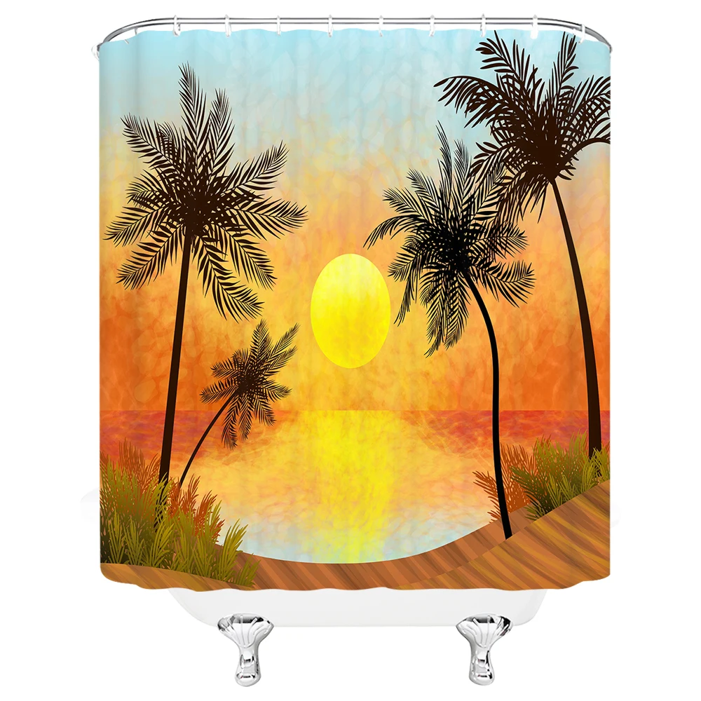 

Ocean Sunset Landscape Shower Curtain Beach Hawaii Tropical Seaside Nature Scene Bathroom Decor Curtain Set Waterproof Fabric