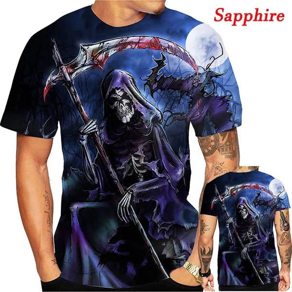 Летняя Готическая футболка с рисунком черепа большого размера крутая Мужская и