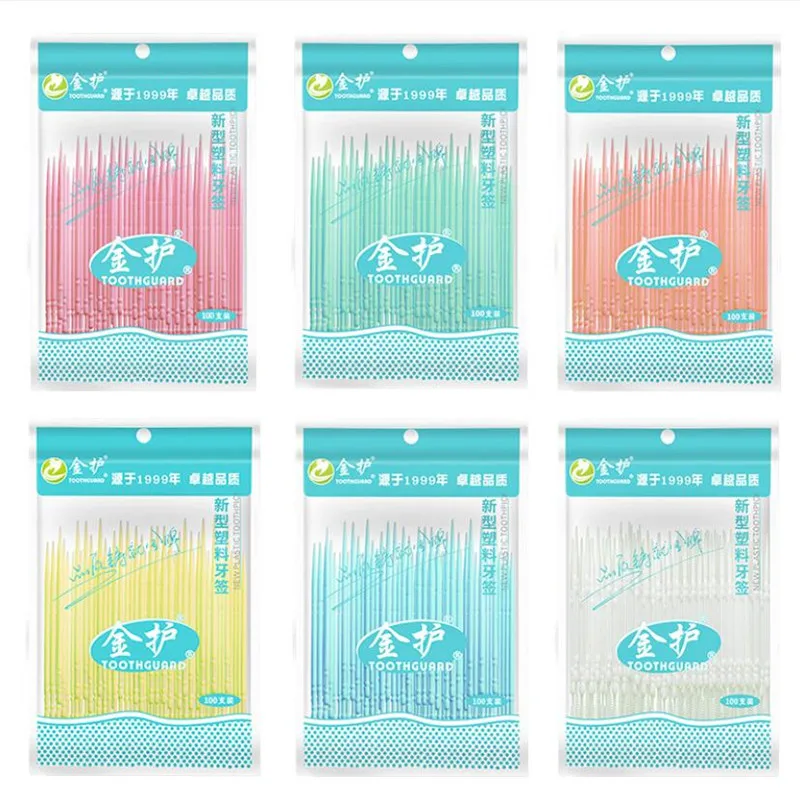 

100pcs/box Double Head Dental Floss Interdental Toothpick Brush Brush Teeth Stick Dental Oral Care Toothpicks Floss Pick