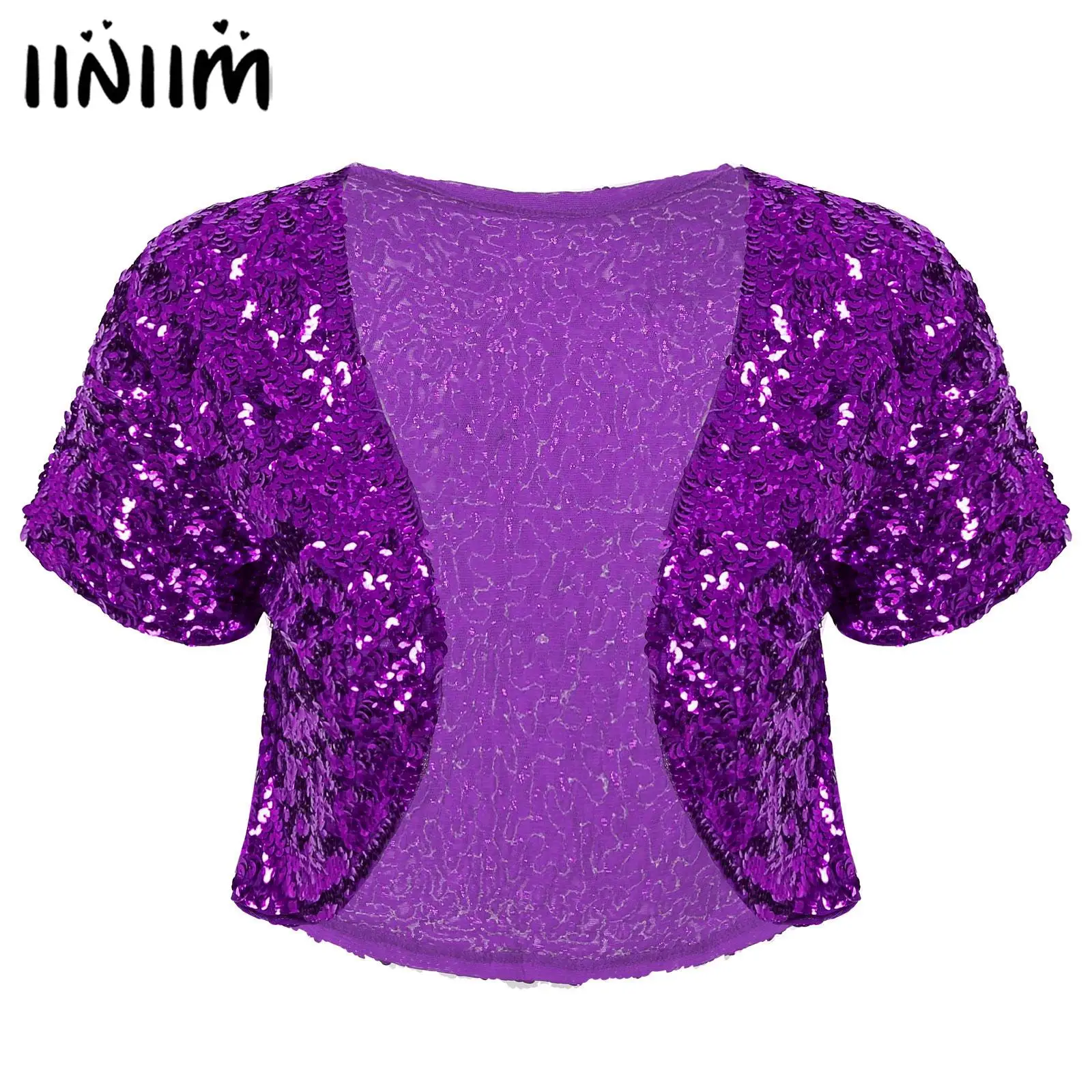 

Womens Cropped Jacket Coat Glitter Waistcoat Party Clubwear Shiny Sequin Outwear Shiny Cardigan Rave Festival Clubwear Costume