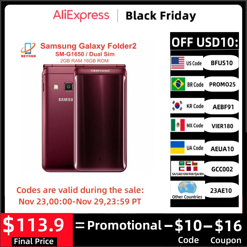 

Samsung Galaxy Folder2 Folder 2 G1650 Dual Sim 2GB RAM 16GB ROM Quad Core Snapdragon 3.8'' LTE 8MP Original Flip