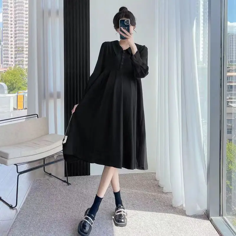 Maternity Dress Pregnant Women Bohemia Two Pieces Black Dress And Vest Nice Spring Autumn Clothes For Mother To Be Embarazada enlarge