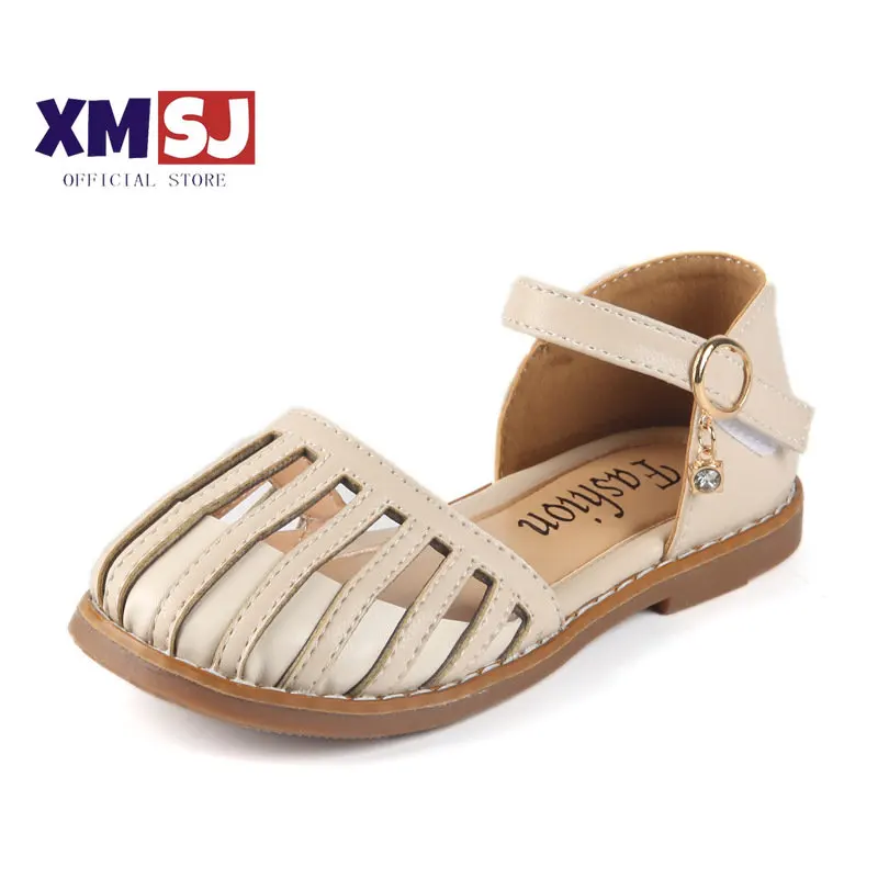 

Girls Toes-capped Sandals Summer New Sweet Lady Girl Princess Shoes Children Soft Sole Fashion Flats Hollow Non-slip Breathable