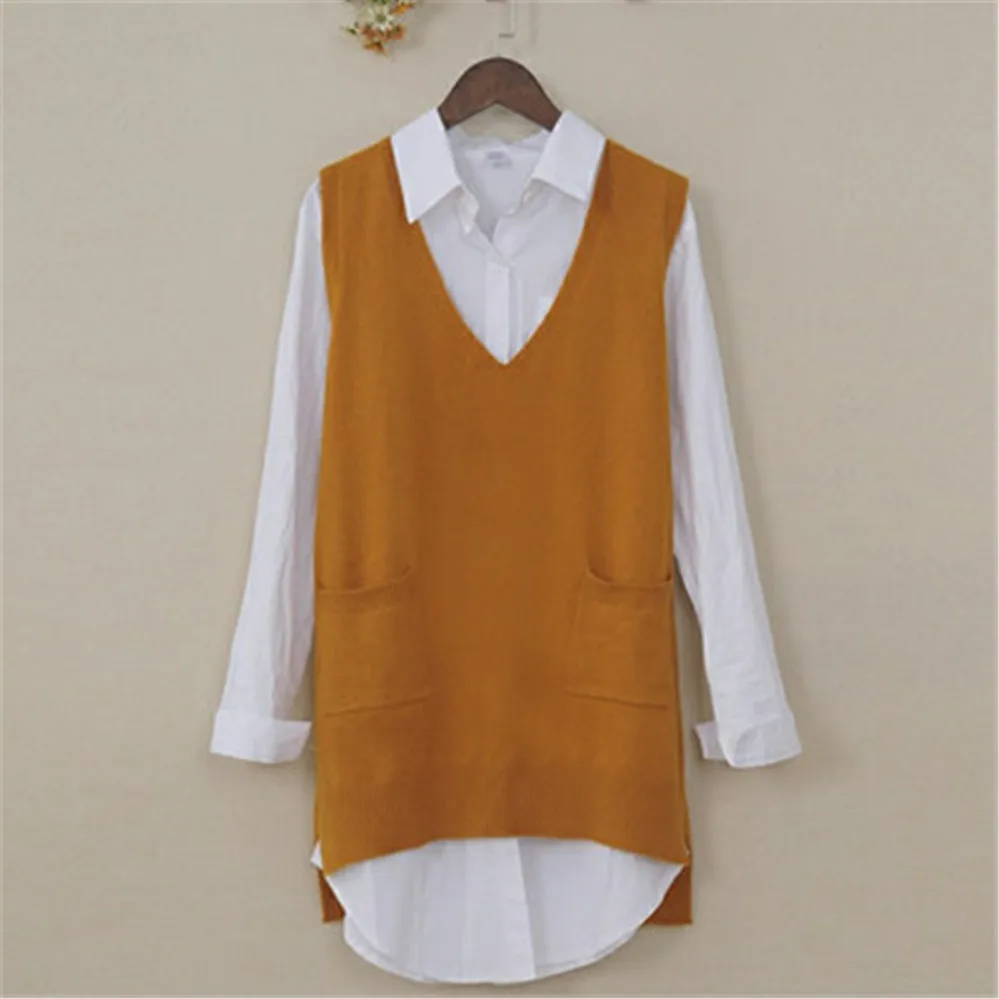 

Spring and Autumn Women Vest Korean Version Vests Pretty Sleeveless Coat V-Neck Knitted Women Plus Size 3XL 4XL Veste Femme