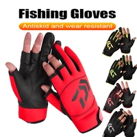 1 2pair nylon fishing gloves waterproof anti slip 3 fingers cut gloves men hunting outdoor fishing equipment accessories