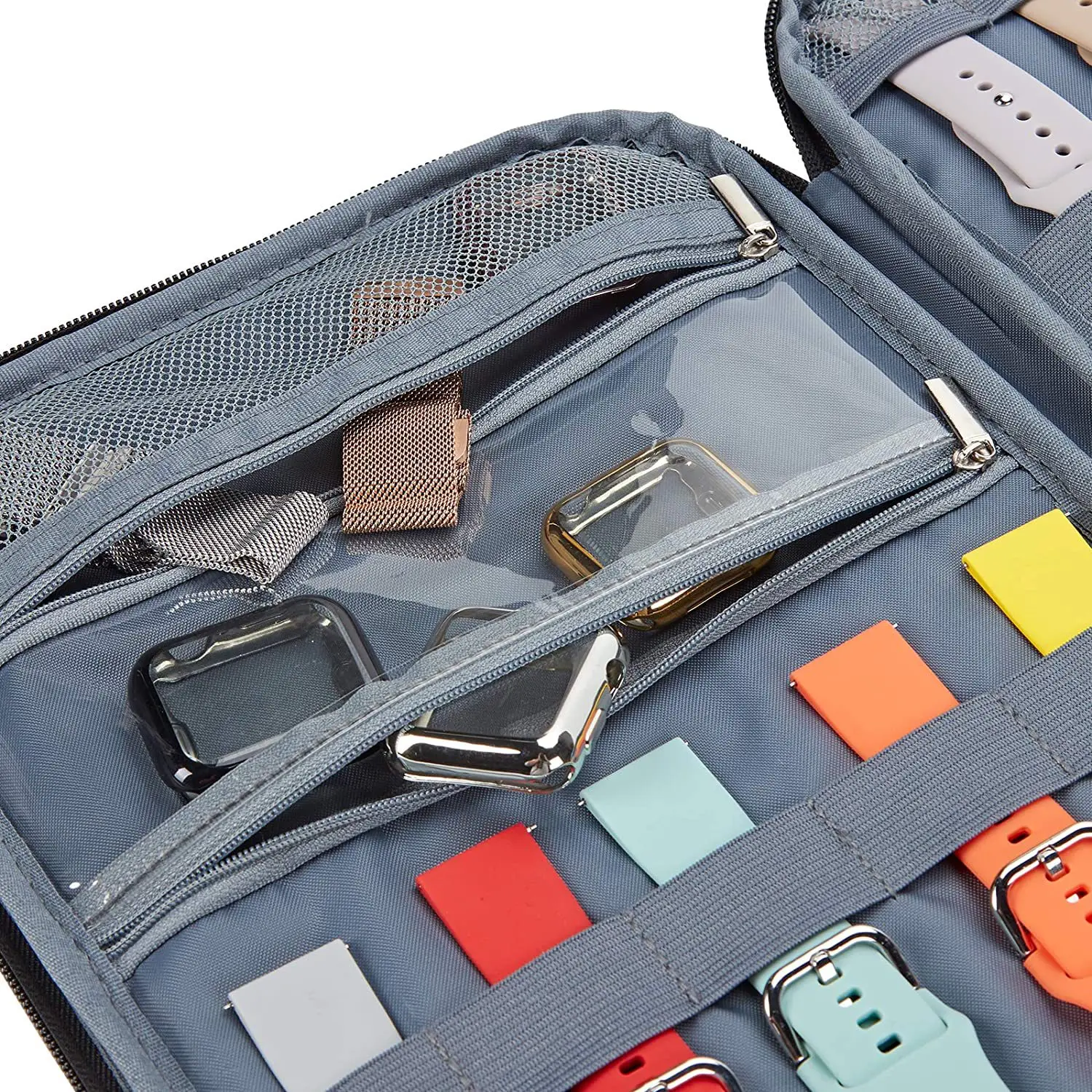 Watch Organizer Case Multifunction Portable Travel for Apple Watch Strap Band Storage Bag Watchband Holder Case Pouch Gray Black