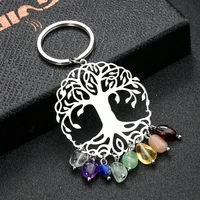 chakra tree of life keychain stainless steel natural crystal stone pendant bag car key ring holder diy jewelry charms gifts