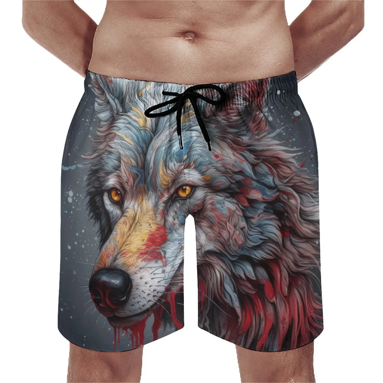 

Wolf Gym Shorts Fantastic Grotesque Hawaii Beach Short Pants Men Custom Sports Fast Dry Beach Trunks Gift Idea