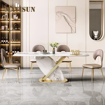 Light Luxury Slate Dining Table Modern Minimalist High-end Home Restaurant Italian Rectangular Marble Table Kitchen Furniture