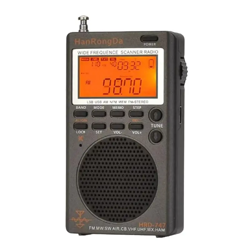 Фото Портативная многодиапазонная радиостанция Hanrongda HRD-747 FM/MW/SW/SSB/LSB/AIR/CB/VHF/UHF/UBD/WX, миниатюрный стереоприемник полного диапазона частот №3