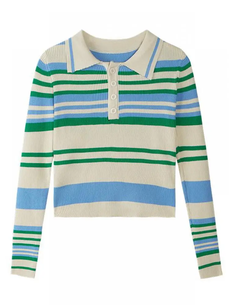 AOSSVIAO женский модный полосатый базовый укороченный вязаный свитер винтажные