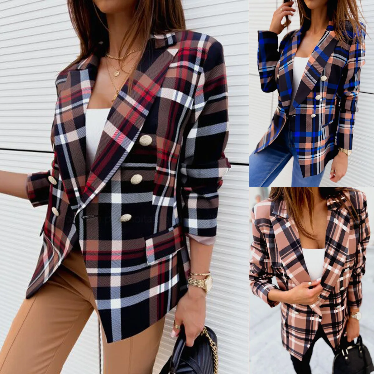 

New Autumn/Winter Long Sleeve Double Breasted Fashion Printed Suit Small Jacket Woman