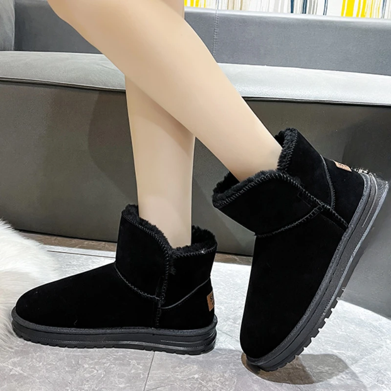 

Shoes for Women 2023 Slip on Women's Boots Winter Plush Warm Round Toe Solid Flock Comfortable Naked Boots Low-heeled Snow Boots
