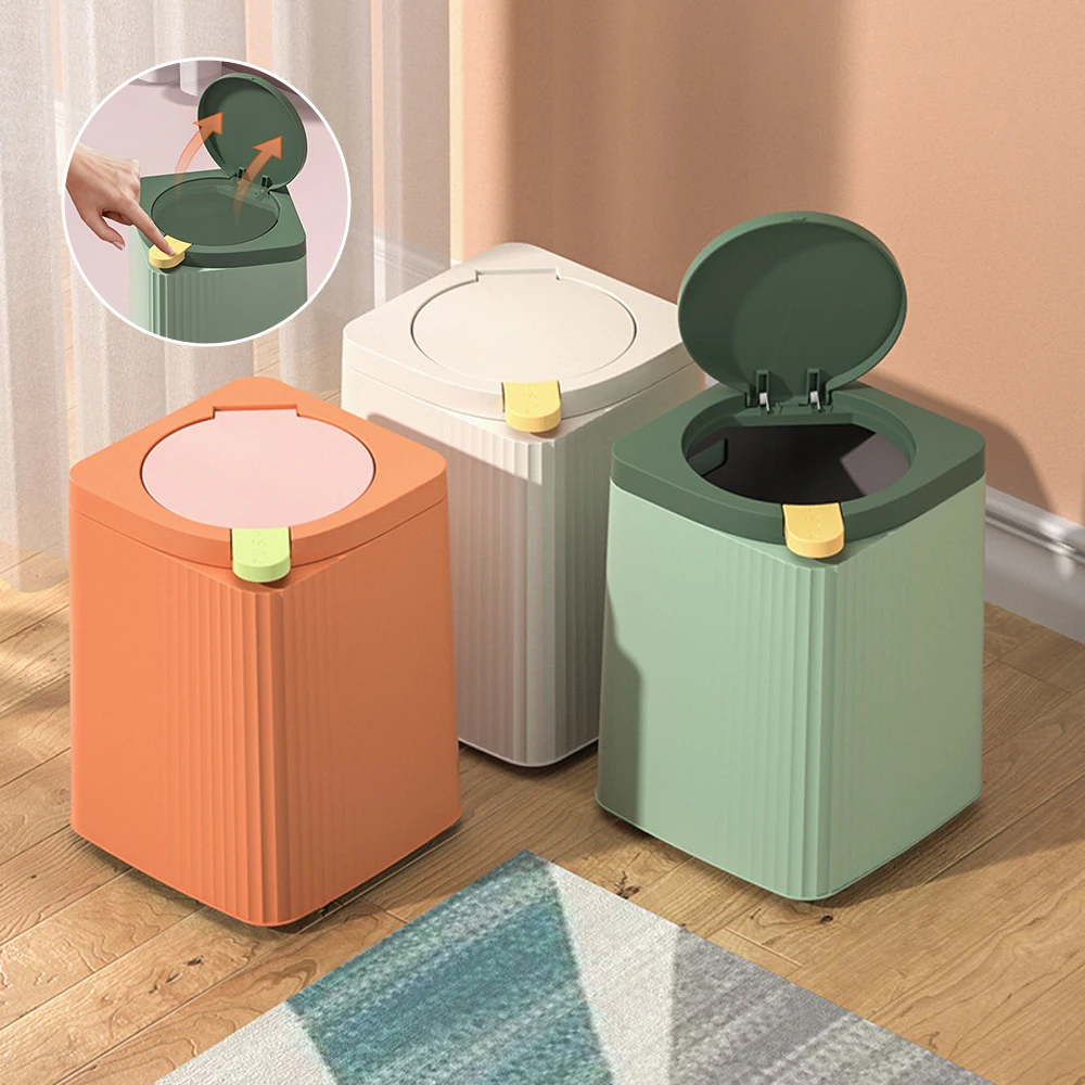 

Desktop Trash Can With Lid Light Luxury Living Room Office Large-capacity Press Spring Lid Toilet Bathroom Kitchen Waste Bins