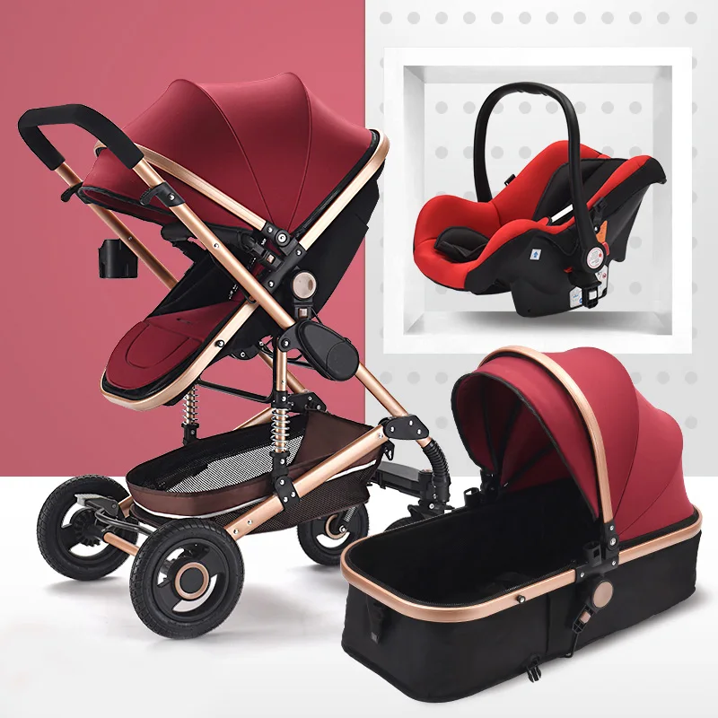 Newborn Stroller 3 in 1  Multifunctional Baby Stroller High Landscape Stroller  Folding Carriage Gold Baby Stroller images - 6