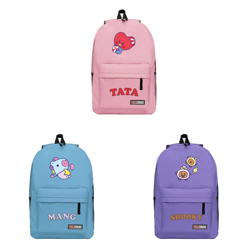 Kawaii BT21 Anime Cute Cartoon Schoolbag Baby Series Student Backpack Nylon Solid Color Large Capacity Backpack Birthday Gift
