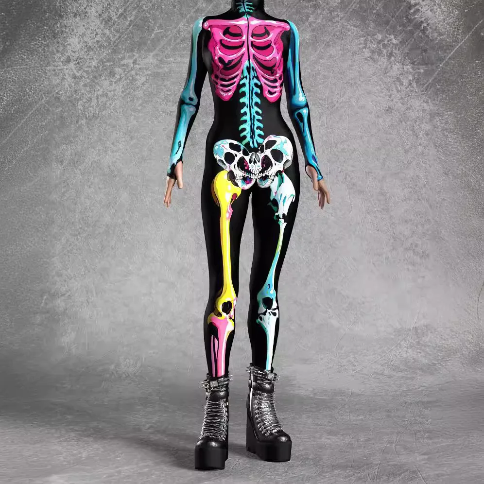 3D Цветочный Скелет Zentai боди комбинезон Забавный костюм для косплея на Хэллоуин