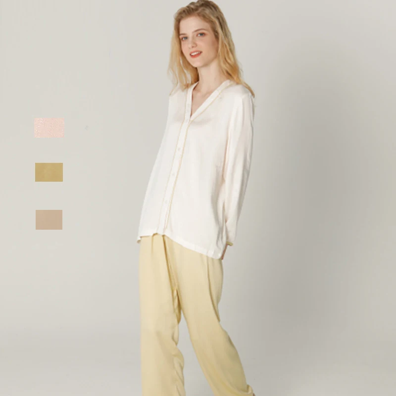 2022 New Spring Summer Pajamas Set Women V-neck Cardigan Homewear High Quality Full Sleeve Night Sleeping Pants Sets Two-piece