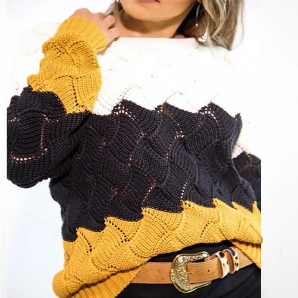 

Trendy Pullover Sweater Thick Skin-Touch Knitted Sweater Striped Color Matching Coarse Yarn Sweater Jumper