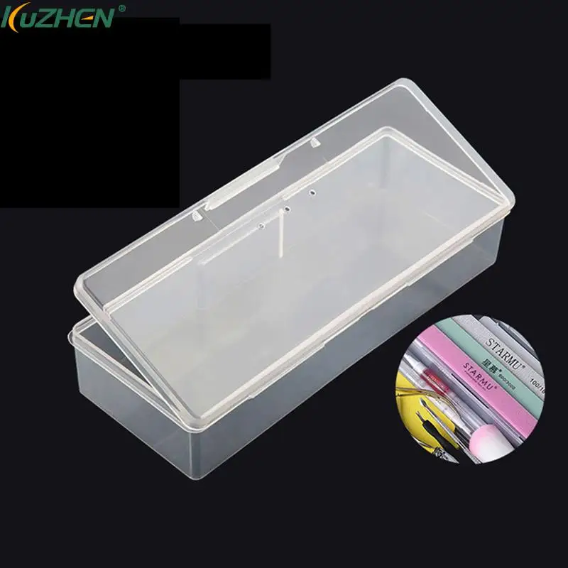

Rectangle Nail Art Storage Box Tweezers Cuticle Pusher Brushes Cleaning Cotton Pads Plastic Empty Case Manicure Container Tools