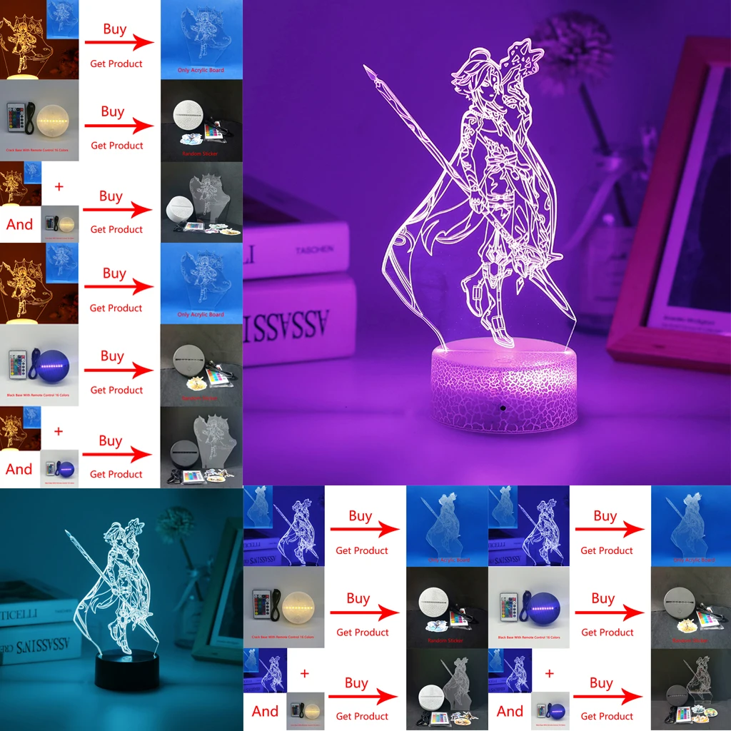 

Genshin Impact LED Night Light Base And Acrylic Board Are Sold Separately Anime Lamp Hutao Child Room Decor Valentines Day Gift
